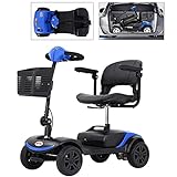 Long Range Foldable 4 Wheels Mobility Scooter, Electric Powered Wheelchair Device Compact Heavy Duty for Elderly, Senior, Aged, Adults Power Extended Battery with Charger Basket - Blue